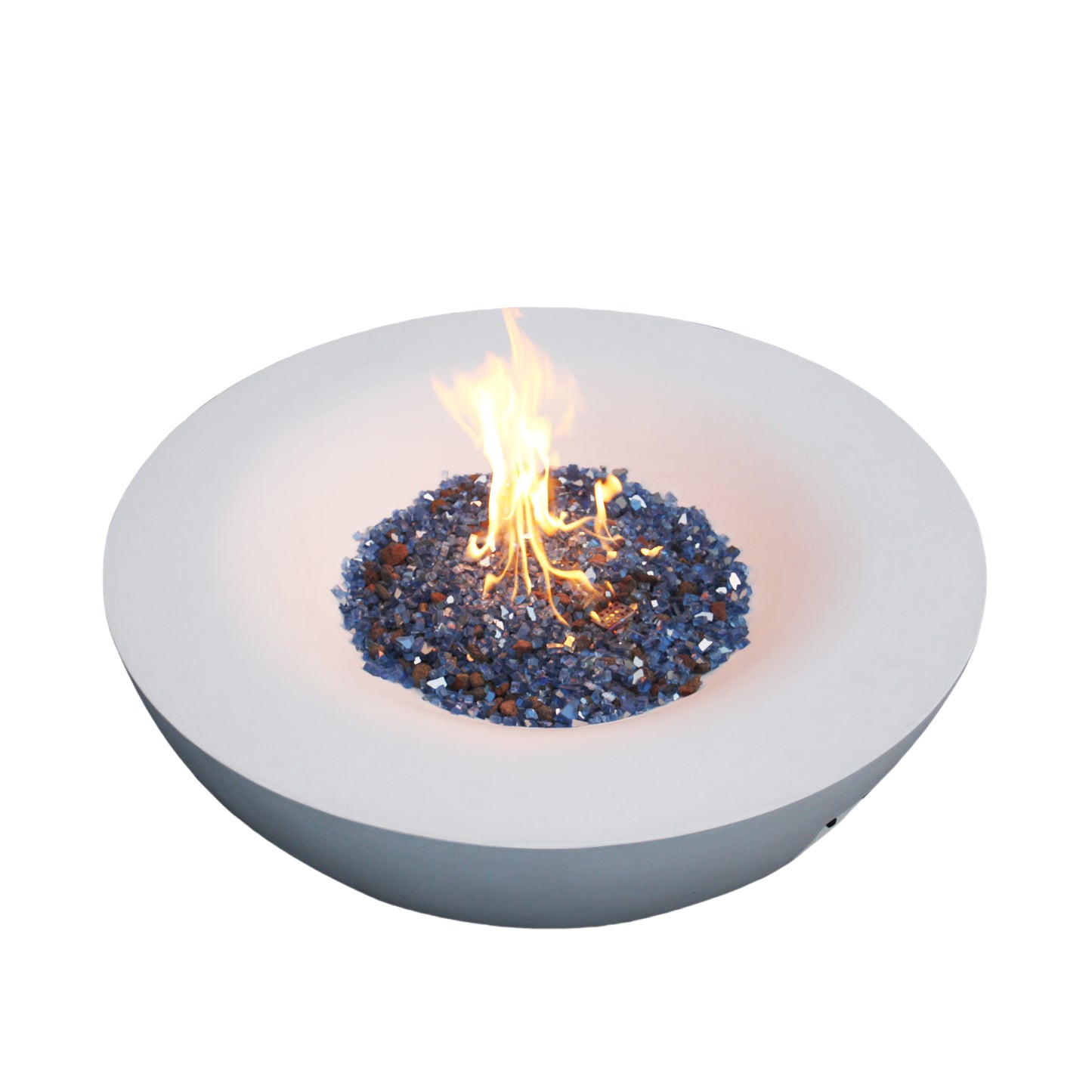 42" Outdoor Propane Fire Pit Bowl – Antique White Concrete GFRC Fire Table, 65,000 BTU Patio Fire Pit