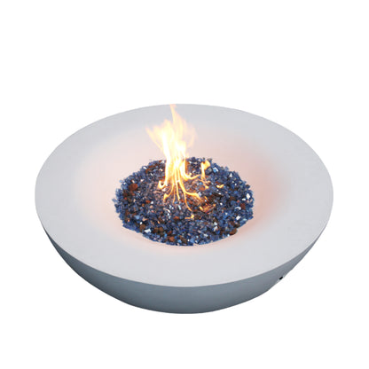 42" Outdoor Propane Fire Pit Bowl – Antique White Concrete GFRC Fire Table, 65,000 BTU Patio Fire Pit