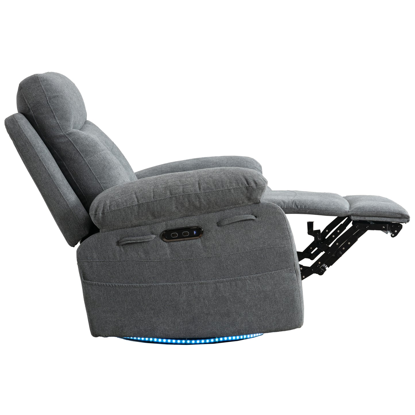 Power Swivel Recliner Chair with Bluetooth Speaker, LED Lights, USB-C Charging & 270° Glider Recliner – Light Grey