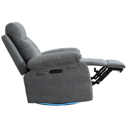 Power Swivel Recliner Chair with Bluetooth Speaker, LED Lights, USB-C Charging & 270° Glider Recliner – Light Grey