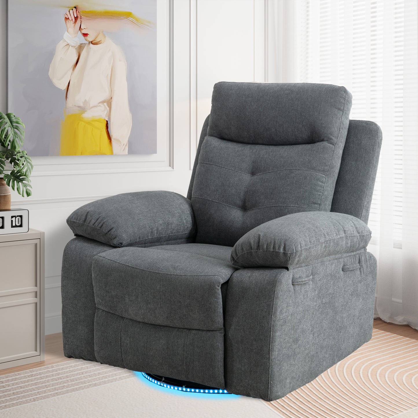 Power Swivel Recliner Chair with Bluetooth Speaker, LED Lights, USB-C Charging & 270° Glider Recliner – Light Grey