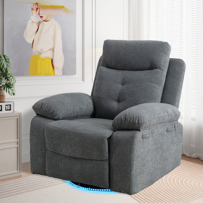 Power Swivel Recliner Chair with Bluetooth Speaker, LED Lights, USB-C Charging & 270° Glider Recliner – Light Grey