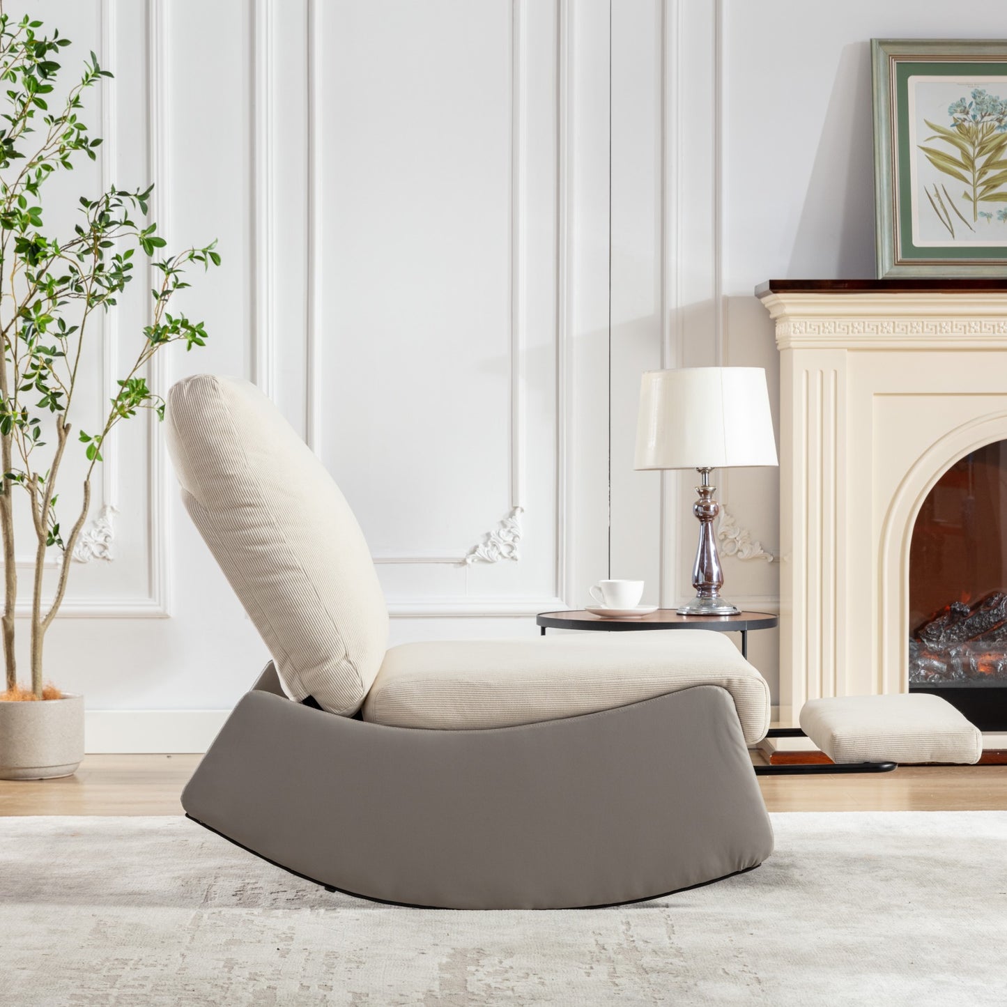 Modern Rocking Recliner Chair with Footrest – Adjustable Upholstered Nursery & Reading Chair, Gray/Beig