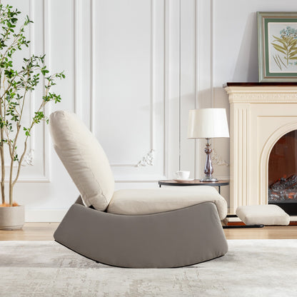 Modern Rocking Recliner Chair with Footrest – Adjustable Upholstered Nursery & Reading Chair, Gray/Beig