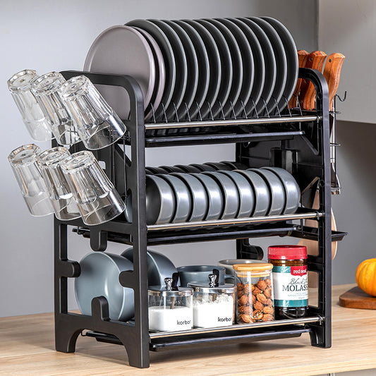 2-Tier Stainless Steel Dish Drying Rack with Drain Tray, Bowl & Plate Holder, Knife & Chopstick Organizer
