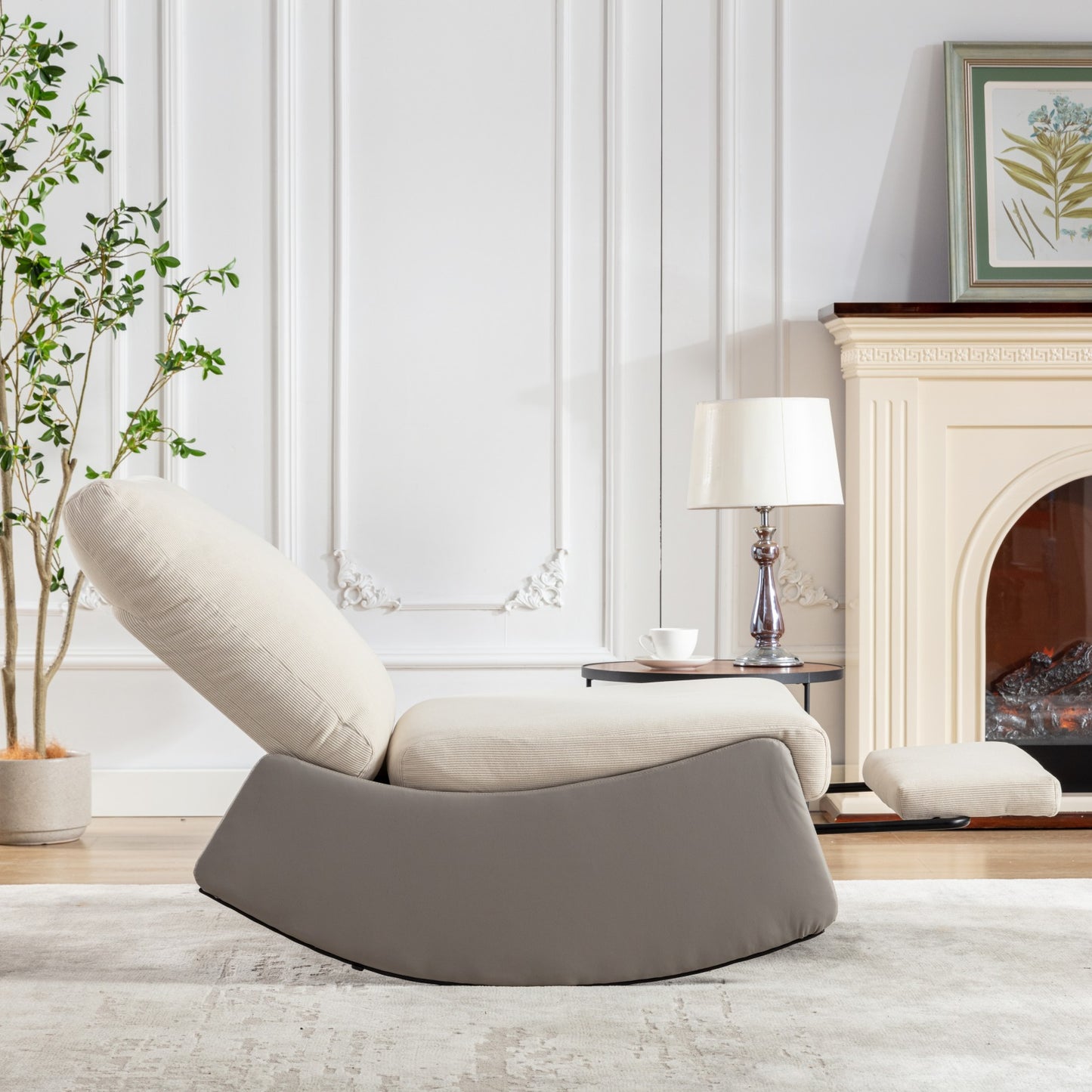 Modern Rocking Recliner Chair with Footrest – Adjustable Upholstered Nursery & Reading Chair, Gray/Beig