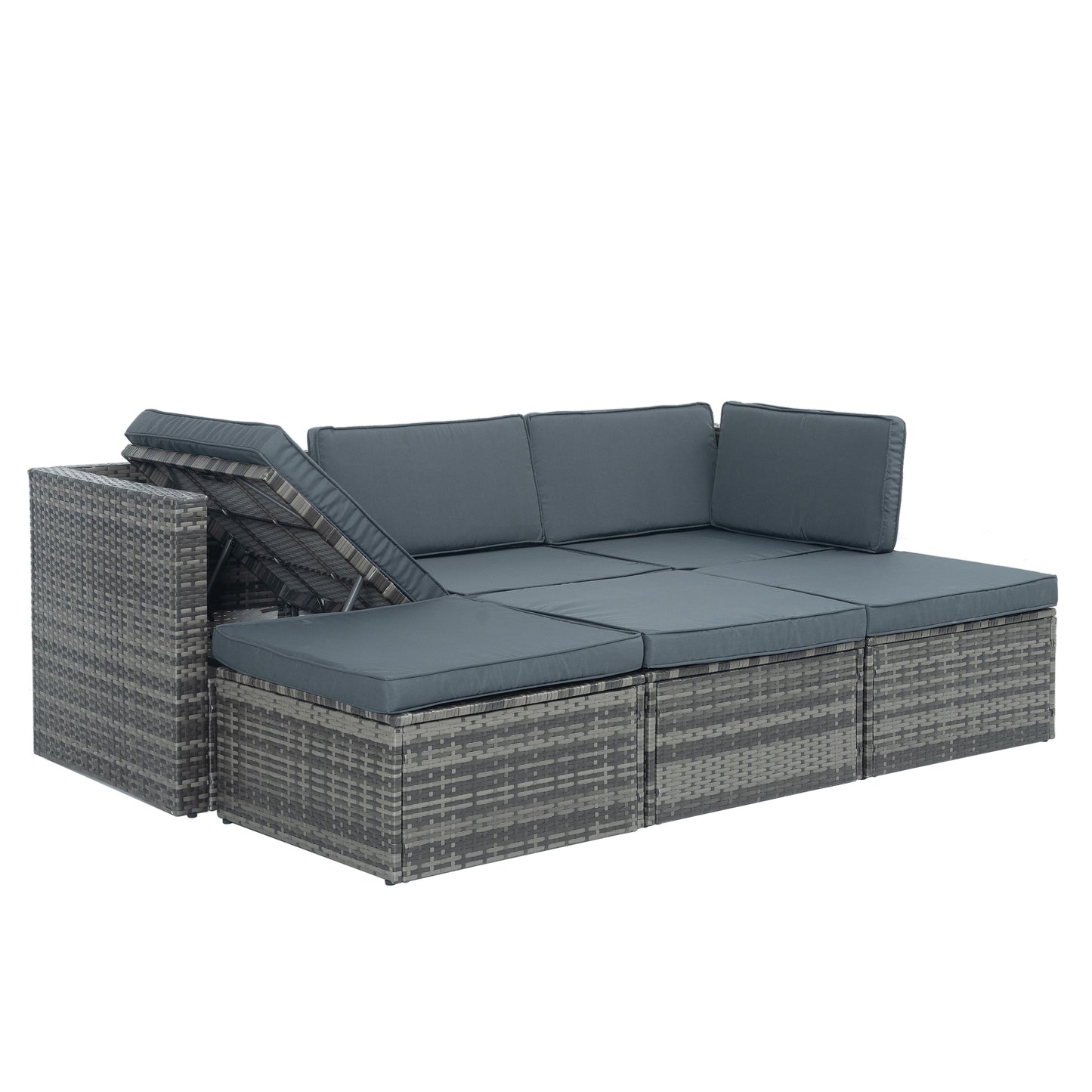 5-Piece Outdoor Patio Furniture Set with Lift-Top Coffee Table & Ottomans – PE Wicker Conversation Set, Dark Gray