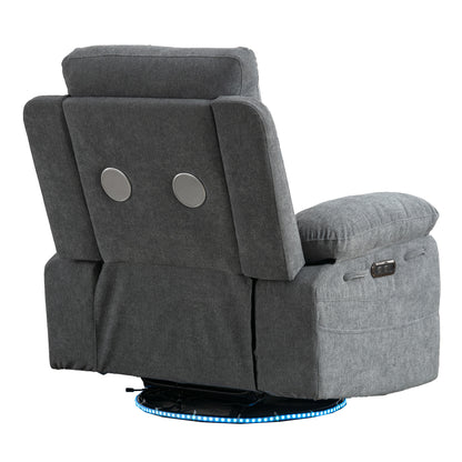 Power Swivel Recliner Chair with Bluetooth Speaker, LED Lights, USB-C Charging & 270° Glider Recliner – Light Grey