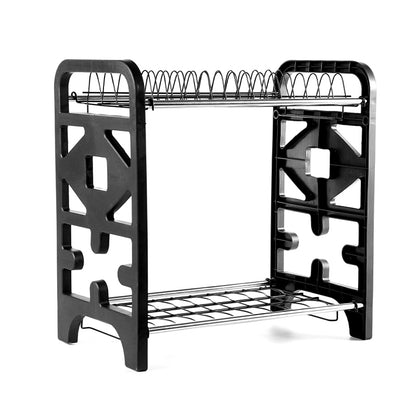 2-Tier Stainless Steel Dish Drying Rack with Drain Tray, Bowl & Plate Holder, Knife & Chopstick Organizer
