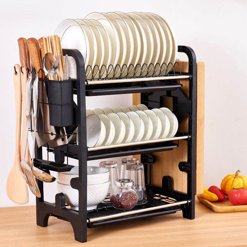 2-Tier Stainless Steel Dish Drying Rack with Drain Tray, Bowl & Plate Holder, Knife & Chopstick Organizer