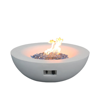 42" Outdoor Propane Fire Pit Bowl – Antique White Concrete GFRC Fire Table, 65,000 BTU Patio Fire Pit