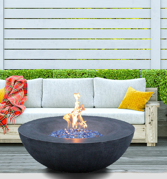 42" Outdoor Propane Fire Pit Bowl – Dark Gray GFRC Concrete Fire Pit, 65,000 BTU Patio Fire Feature