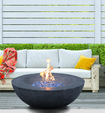42" Outdoor Propane Fire Pit Bowl – Dark Gray GFRC Concrete Fire Pit, 65,000 BTU Patio Fire Feature