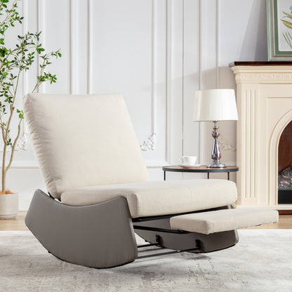 Modern Rocking Recliner Chair with Footrest – Adjustable Upholstered Nursery & Reading Chair, Gray/Beig