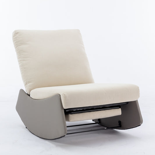 Modern Rocking Recliner Chair with Footrest – Adjustable Upholstered Nursery & Reading Chair, Gray/Beig