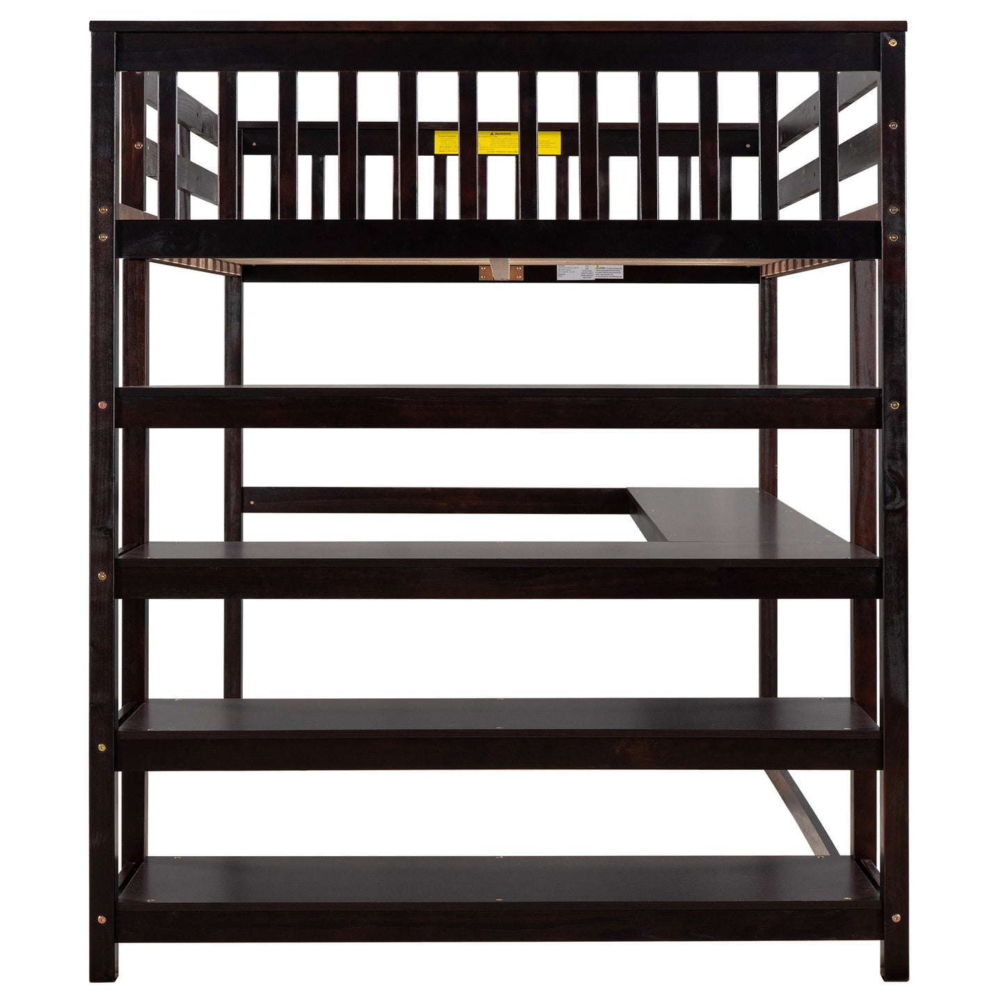 Full Size Loft Bed with Desk & Storage Shelves – Espresso Wood Loft Bed with Built-In Workstation