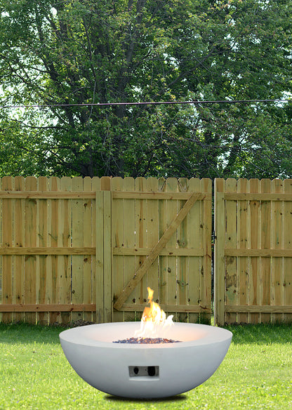 42" Outdoor Propane Fire Pit Bowl – Antique White Concrete GFRC Fire Table, 65,000 BTU Patio Fire Pit