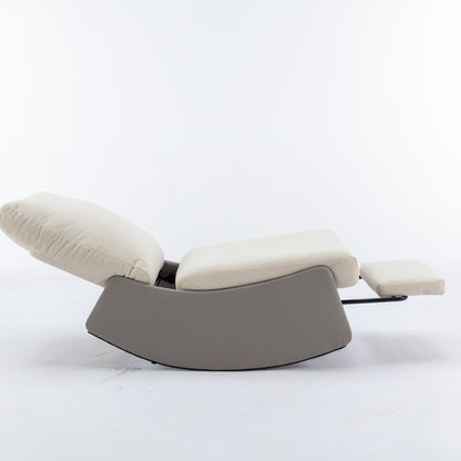Modern Rocking Recliner Chair with Footrest – Adjustable Upholstered Nursery & Reading Chair, Gray/Beig