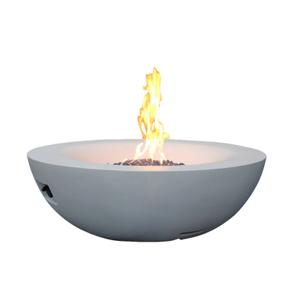 42" Outdoor Propane Fire Pit Bowl – Antique White Concrete GFRC Fire Table, 65,000 BTU Patio Fire Pit