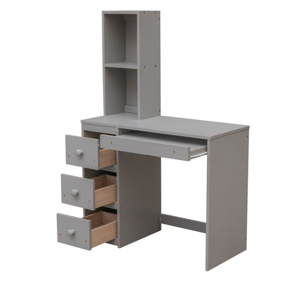 Twin Loft Bed with Desk, Storage Staircase, Drawers & Stand-Alone Twin Bed – Gray Space Saving Bedroom Furniture