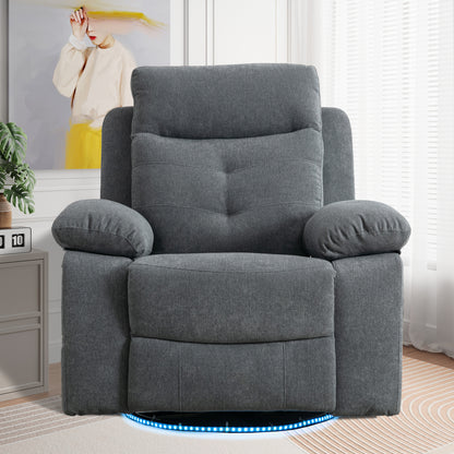 Power Swivel Recliner Chair with Bluetooth Speaker, LED Lights, USB-C Charging & 270° Glider Recliner – Light Grey