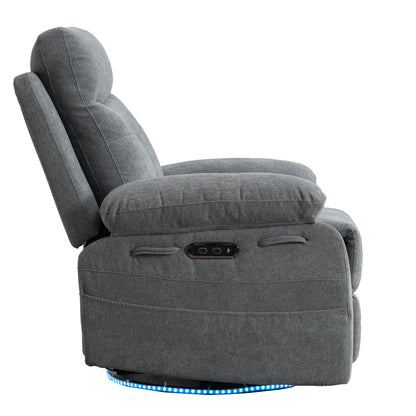 Power Swivel Recliner Chair with Bluetooth Speaker, LED Lights, USB-C Charging & 270° Glider Recliner – Light Grey