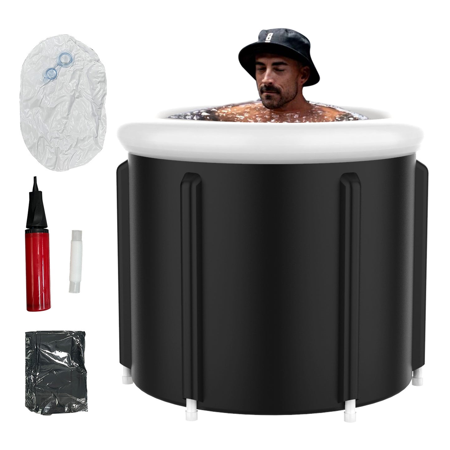 Large Foldable Ice Bath Tub for Adults – Portable Cold Plunge Recovery Bucket, Insulated PVC Ice Bath, Black