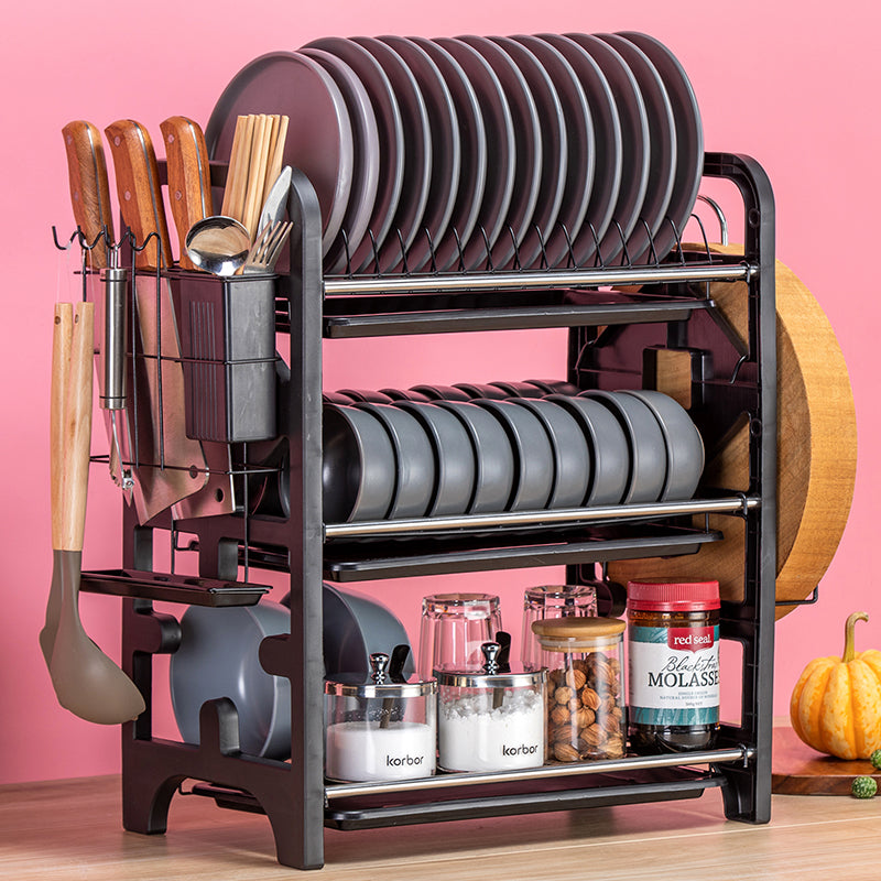 2-Tier Stainless Steel Dish Drying Rack with Drain Tray, Bowl & Plate Holder, Knife & Chopstick Organizer