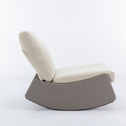 Modern Rocking Recliner Chair with Footrest – Adjustable Upholstered Nursery & Reading Chair, Gray/Beig