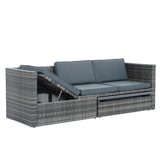 5-Piece Outdoor Patio Furniture Set with Lift-Top Coffee Table & Ottomans – PE Wicker Conversation Set, Dark Gray