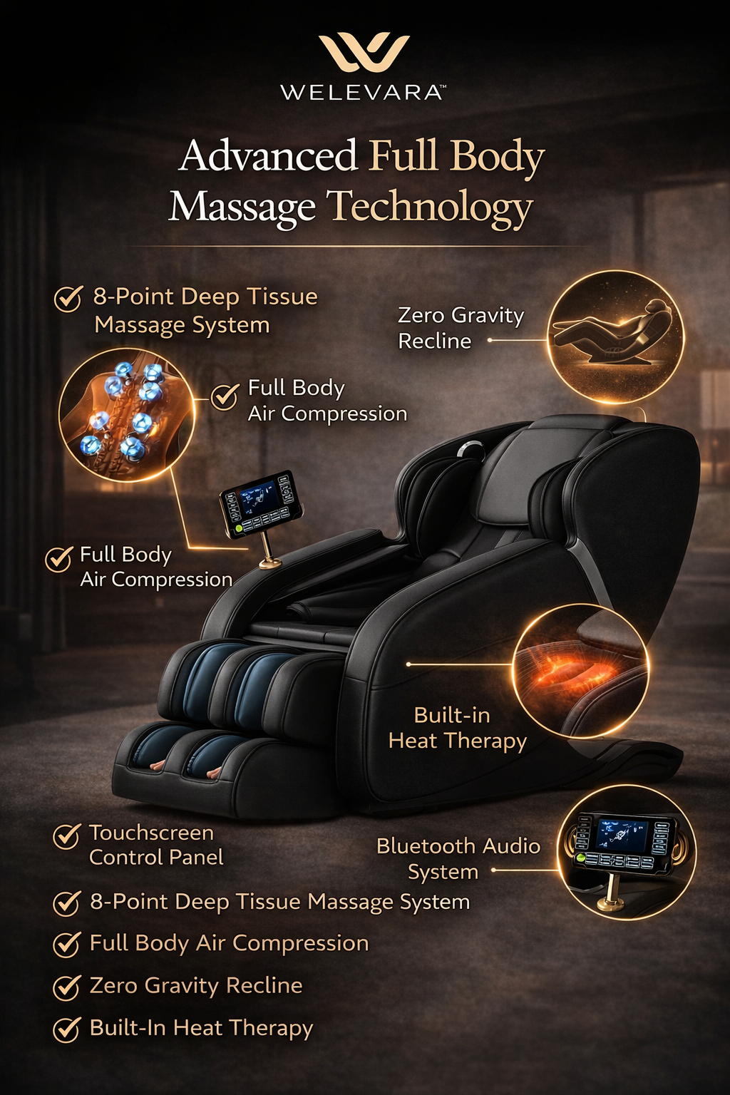 Welevara™ Elite Zero Gravity Recovery Massage Chair with Heat & Full Body Air Compression