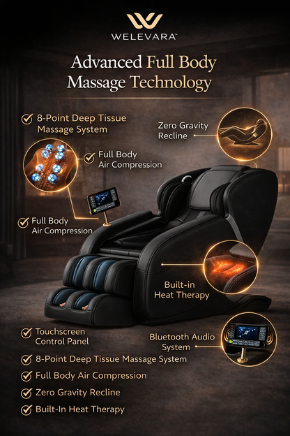 Welevara™ Elite Zero Gravity Recovery Massage Chair with Heat & Full Body Air Compression