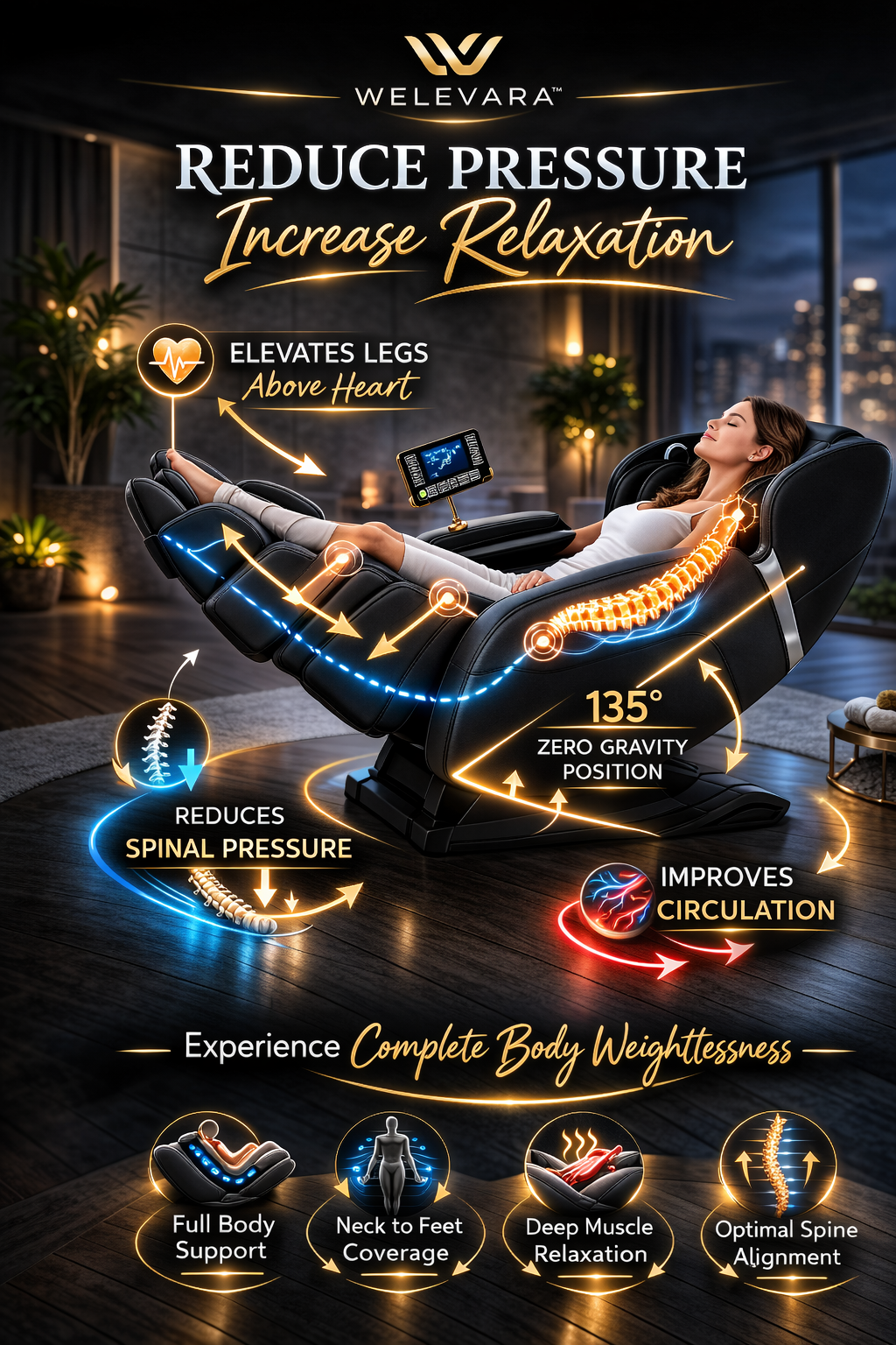 Welevara™ Elite Zero Gravity Recovery Massage Chair with Heat & Full Body Air Compression
