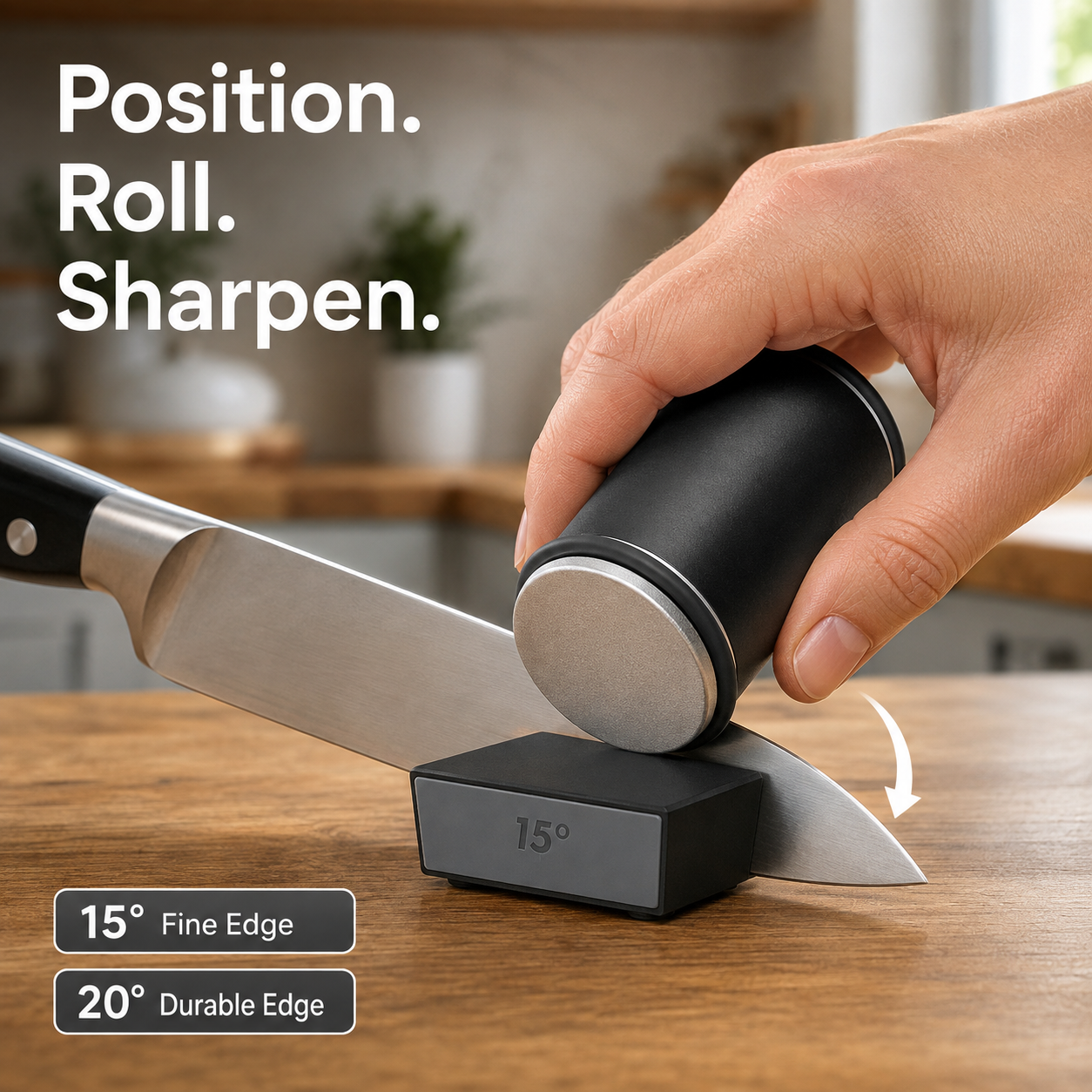 Magnetic Rolling Knife Sharpener – 15° & 20° Angle Knife Sharpening Kit with Grinding Stones for Chef Knives